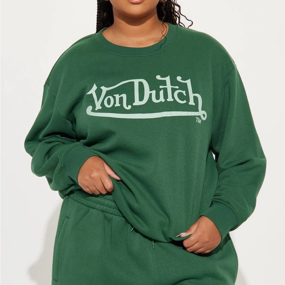 NWT Y2K Authentic Von Dutch Hunter Green Crewneck Sweatshirt Women's Plus Sz 2X